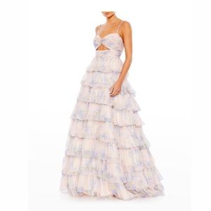Mac Duggal Pastel Floral Tiered Maxi Dress - Lavender & Blush